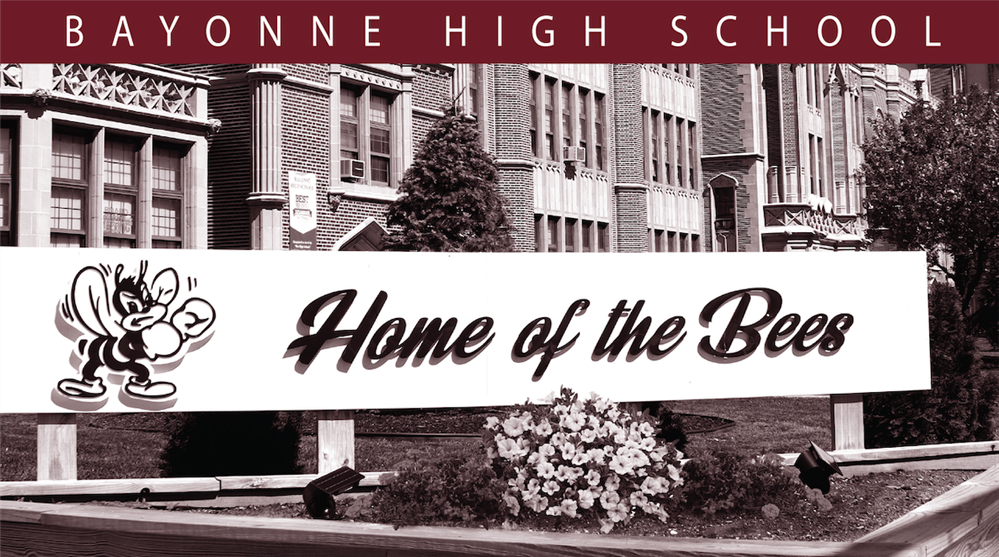 Welcome sign at Bayonne High School reads Home of the Bees Welcome sign at Bayonne High School reads Home of the Bees